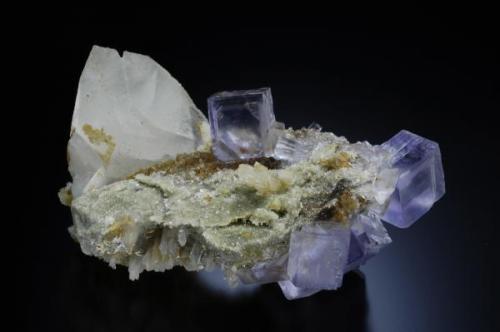 A paragenesis not easy to found in Emilio mine. Fluorite, calcite and Quartz. The fluorite crystals have 1.5 cm of edge.
Jeff Scovil photo. (Author: jrg)