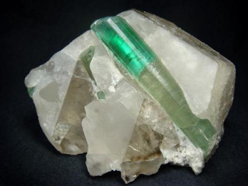Bright-green color tourmaline crystals on quartz from Afghanistan, Paprok locality

Size 110 x 84 x 71 mm (Author: olelukoe)