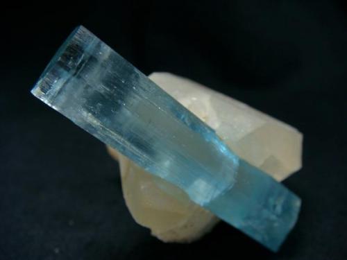 Very rare specimen (by locality) ! Aquamarine crystal, that sitting on quartz, from  Hyakule, Sankhuwasabha District (Sankhuwa Sahba), Kosi Zone, Nepal

Size 47 x 37 x 30 mm (Author: olelukoe)