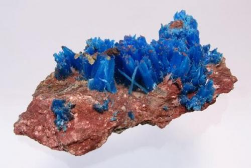 Blue chalcanthite on a matrix, from Planet Mine, La Paz, Arizona, United States Of America. It weighs 98,4 grams and measures 104mm by 55mm by 32mm. (Author: Paul S)