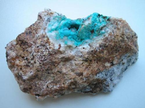 Kidney-like chrysocolla in quartz vugg (4 cm width) from the Clara mine, Oberwolfach, Black Forest. (Author: Andreas Gerstenberg)