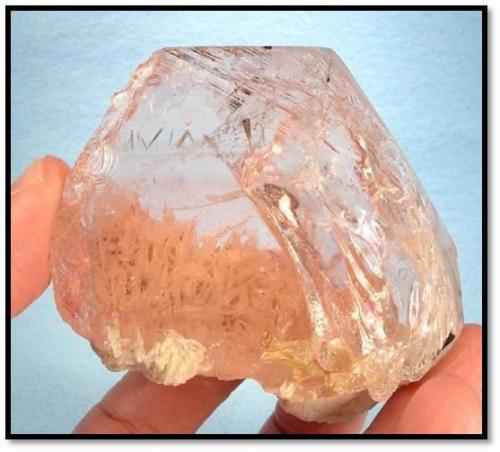 Bright pink pure gem Morganite from Minas Gerais, Brazil. Measures 7 x 7 x 3 cm and weighs in at 200 grams. (Author: VRigatti)