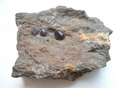 Nice almandine crystals (up to 5 mm) in pegmatite vein from Heiligendamm, Mecklenburg. (Author: Andreas Gerstenberg)