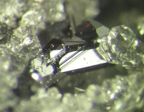 Macla de cristales de pirargirita de 2 mms. Mina Santa Catalina, Hiendelaencina, Guadalajara (Autor: Adrian Pesudo)