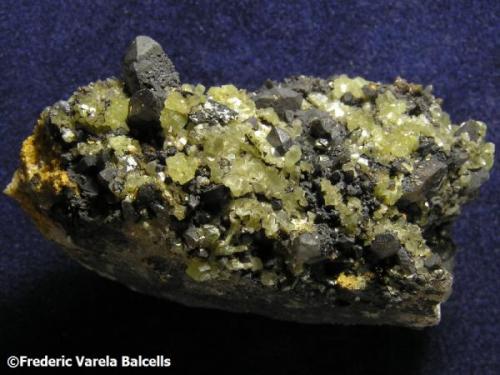 Piromorfita y Cuarzo, recubierto de óxidos de manganeso.
Veta Gobernadora, Zaruma-Portovelo, Ecuador.
 4,5 x 3 x 2 cm. (Autor: Frederic Varela)