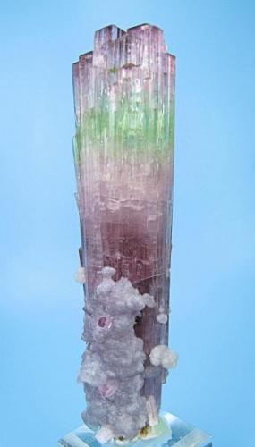 Elbaite, lepidolite, microlite.
Paprok, Kunar Valley, Nuristan Province, Afghanistan
100 mm tall x 24 mm wide in the widest point. Microlite crystal: 5 mm on edge

Side view (Author: Carles Millan)