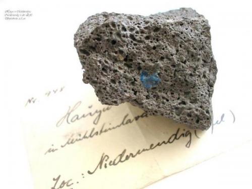 Dark blue hauyne crystal (8 mm) from Niedermendig, Eifel mtns. Ex Vogel collection (1940). (Author: Andreas Gerstenberg)