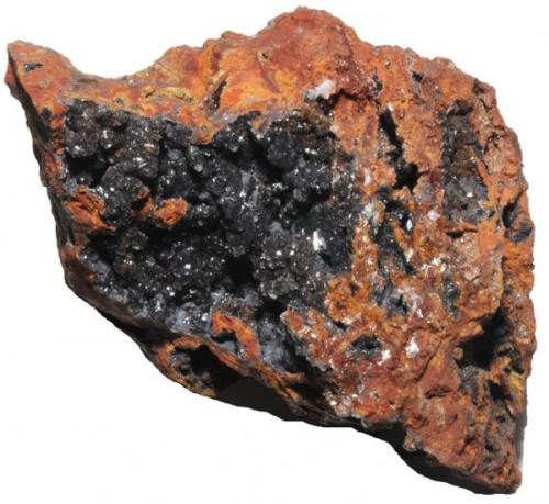 Calcofanita con Goethita y Limonita.
Mina Precaución, Estrecho de San Ginés, Cartagena (Murcia).
Tamaño: 12,8x8x7,3. (Autor: Andrés López)