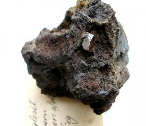 Anglesite crystal (1 cm) on limonite matrix from Friedrich mine, Wissen, Siegerland, Rhineland-Palatinate. Ex Salomon-Calvi collection. (Author: Andreas Gerstenberg)