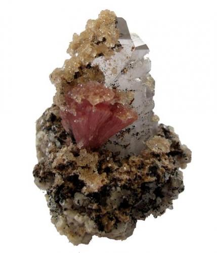 Inesite with Hubeite, Apophyllite, Quartz. 5.7 x 5.0 x 5.0 cm (Author: José Miguel)