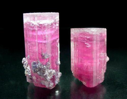 Elbaite, Stewart Mine, Pala, San Diego County. 3.8 and 3.2 cm tall. Collected around 1980. (Author: Jesse Fisher)