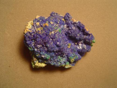Linarite, also from the "Blue Room", Blanchard Mine.  4.5 X 3.5 cm.  There was a small crawl space off to one side of the Blue Room from which one could extract craystalline masses of linarte such as this.  Linarite is found throughout the mine, often (but not always) associated with galena. (Author: Ed Huskinson)