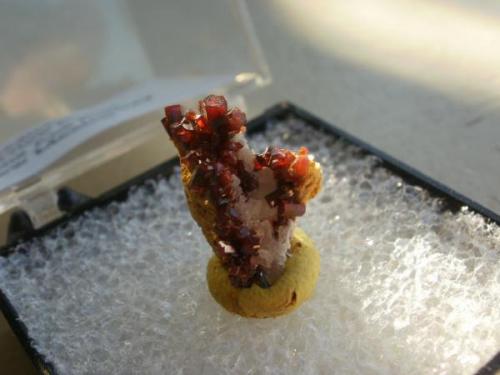 Vanadinite, Fairview Claim, Dona Ana County, NM. This mine is still loaded with this stuff, but inaccessible to the public. Small thumbnail. (Author: Darren)