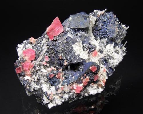 Rhodochrosite, Tetrahedrite, Bornite, Quartz
04-11 Pocket, Tetrahedrite Vein,Sweet Home Mine, Alma, Colorado, USA
Specimen size: 12 x 8 x 5 cm.
Main rhodo crystal : 1.5 cm.
Main Tetra crystal : 3.5 cm.
Photo: Richard Jackson (Author: chris)