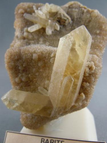 Barite
La Zanja Canyon
Near Del Mar
San Diego Co., Ca.
overall size is 5.8cm x 7.5cm
largest barite is 1.5cm x 4.3cm (Author: rweaver)