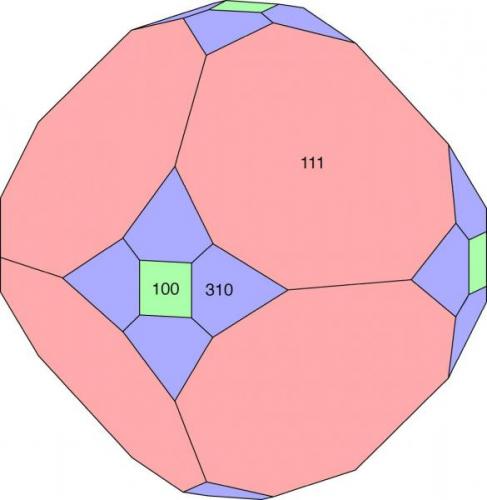 SHAPE drawing of the franklinite crystal, showing the forms present. (Author: Pete Richards)