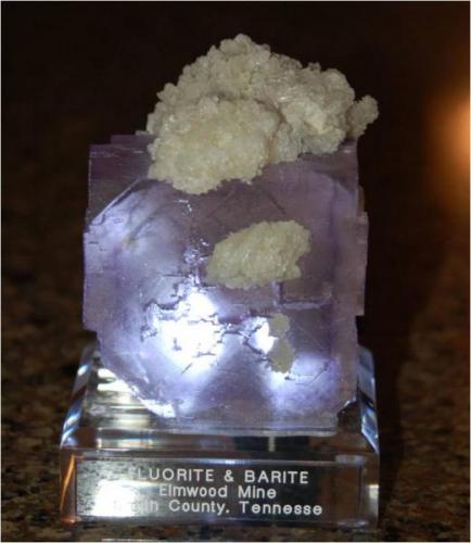 Fluorite with Barite from Elmwood mine, Tennessee. Measures 8 x 10 x 6 cm and weighs 150 grams (Author: VRigatti)