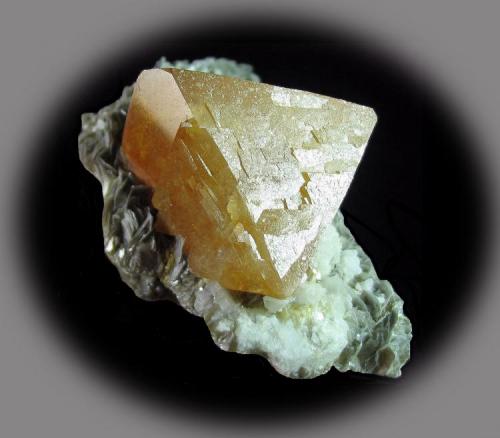 Scheelite on muscovite from Mt Xuebaoding (Author: Samuel)