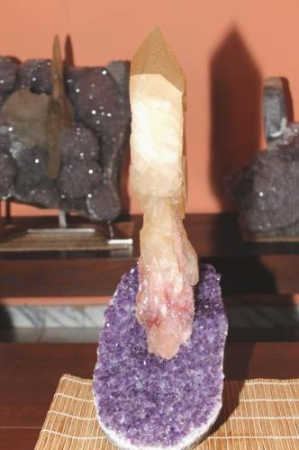 Scepter of calcite based Amethyst, calcite is about 50/70 inches tall and approximately 10 cm across. Uruguay (Author: silvio steinhaus)