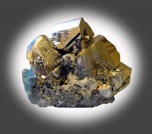 Pyrite on Quartz, Gyudyurska Mine, Zlatograd, Sth Rhodope Mts, Smolyan Oblast, Bulgaria. 10 x 8 x 6cm (Author: Samuel)