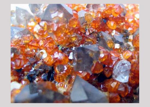 Smokey quartz crystals and spessartine garnets.

Wushan Spessartine Mine, Tongbei, Yunxiao County, Zhangzhou Prefecture, Fujian Province, China. 12 x 10 x 6 cm. (Author: Lumaes)