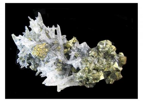 Chalcopyrite on Quartz with Bismuthinite Yaogangxian Mine, Yizhang County, Chenzhou Prefecture, Hunan Province, China. 7 x 4 x 4 cm. (Author: Lumaes)