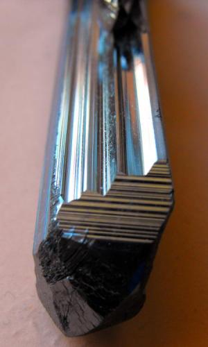 Stibnite. Wuning mine, near Qingjian village, Mt. Tuobei,  Wuning County, Jiangxi, China.  14.5 X 3.5 X 3.0 (Author: Lumaes)