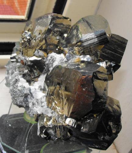 Pyrite on Quartz. Gyudyurska Mine, Zlatograd, Sth Rhodope Mts, Smolyan Oblast, Bulgaria. 10 x 8 x 6 cm. (Author: Lumaes)