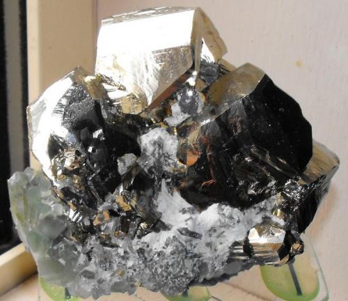 Pyrite on Quartz. Gyudyurska Mine, Zlatograd, Sth Rhodope Mts, Smolyan Oblast, Bulgaria. 10 x 8 x 6 cm. (Author: Lumaes)