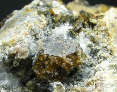 Clinohumita + Espinela + Granate
Sierra de Mijas - Málaga - Andalucía - España
Detalle - Cristales de Granate de entre 1 y 1.3 cm (Autor: Diego Navarro)