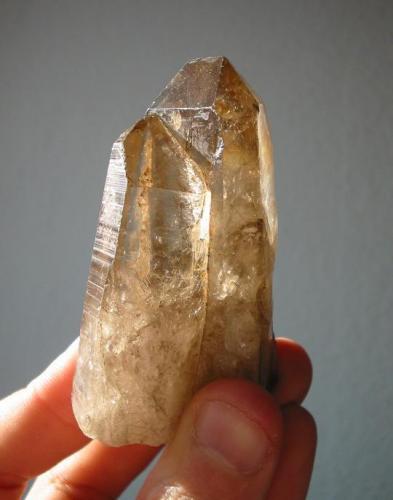 Such smoky quartz crystals are known from the Fichtelgebirge, Bavaria. However, this 7,5 cm crystal is a real oldtimer from Johanngeorgenstadt, Erzgebirge, Saxony. (Author: Andreas Gerstenberg)