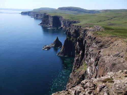 Isle of Skye coastline at it’s most beautiful - the ’Wilderness’ area (Duirinish), about 6 miles (10km) south of Moonen Bay. The locality of Biod a Mhurain is approximately in the centre of the photograph. June 2008. (Author: Mike Wood)