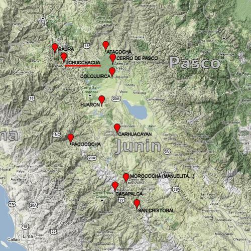 _Uchucchacua mine (the red marks point to well known mineral localities in Peru) (Author: Carles Millan)