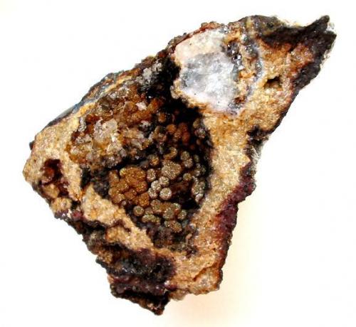 Marcasite on brownish rhodochrosite matrix from Neue Hoffnung Gottes mine, Bräunsdorf, Freiberg district, Saxony. Sample width: 6,5 cm. (Author: Andreas Gerstenberg)