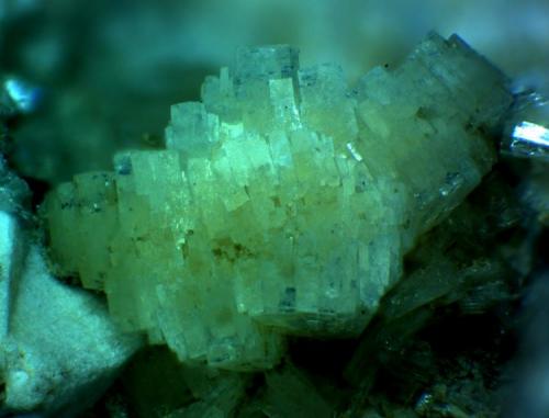 This tiny Prehnite is from Spring Lake, Harrisville, Burrillville, Providence County, Rhode Island. The field of veiw is 0.125" (3.2 mm). (Author: Jim Prentiss)