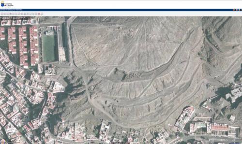 Mapa de Grafcan de Montaña Blanca, Agaete; Donde se puede apreciar los trabajos en el corte y es el más actualizado que he visto. (Autor: Jose Bello)