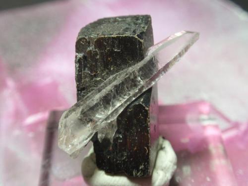 Hubnerita c/ cristal de roca  Mina Mundo Nuevo (Perú)  Tamaño 20 x 10 mm. (Autor: Ignacio)