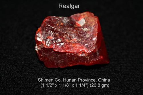 Realgar
Shimen County, Hunan Province, China
specimen size: 3.81 cm x 2.86 cm x 3.18 cm.
26.8 gm. (Author: Bruce Sevier)