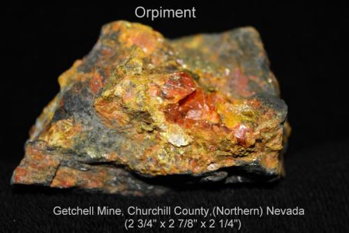 Orpiment: 
"Getchell Mine", Churchill County, (Northern) Nevada
specimen size: 70 x 73 x 57 mm (Author: Bruce Sevier)