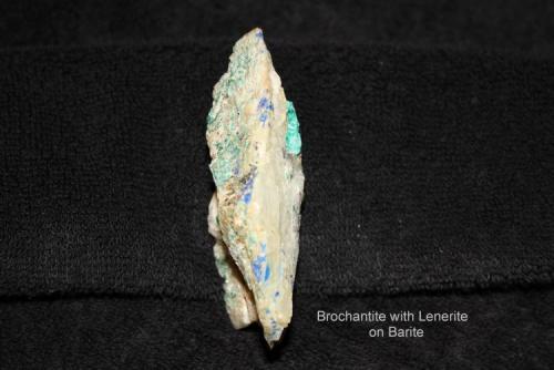 Brochantite with Linarite on Barite Bingham, New Mexico (Author: Bruce Sevier)