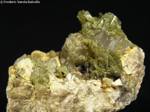 Clinozoisita, Cuarzo.
Can Vernenc, La Batllòria (Sant Celoni), Serra del Montnegre, Vallès Oriental, Barcelona, Catalunya, España.
4 x 3 x 2 cm. (Autor: Frederic Varela)