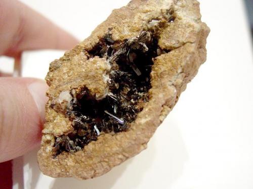 Goethita<br />Goethite outcrop, Tordelrábano, Comarca Sierra Norte de Guadalajara, Guadalajara, Castilla-La Mancha, Spain<br />Nódulo 10 cm, cristal mayor 0,7 cm.<br /> (Autor: javier ruiz martin)