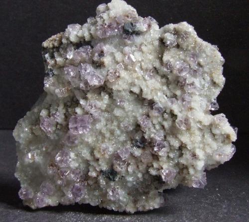 Fluorite on Quartz with Minor Galena,  Burtree Pasture Mine, Cowshill, Weardale. 6 x 5 x 1 cm. (Author: nurbo)