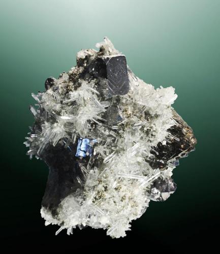 Galena + cuarzo + esfalerita
Huarón, Cerro de Pasco, Pasco (dept.), Perú. Alimón (m).
Cristal cúbico ligeramente elongado, implantado en una drusa de cristales de cuarzo (c.de roca), con esfalerita (ejemplar de 1984, recolectado entre verano de 1983 y verano de 1984).
8,6 x 5,9 x 5,0 cm. / cristal: 1,3 x 1,1 x 1,1 cm.
           recol•lecció: 1983 - 1984
           notes: Viatge al Perú de J.Barba el 1984. (Autor: Carles Curto)