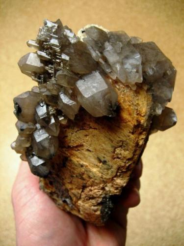 Smoky quartz on orthoclase
Lattice quartz occurrence, Karibib District, Erongo Region, Namibia
110 x 100 x 85 mm (Author: Tobi)