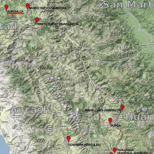 _Barita, oropimente, rejalgar

Posición geográfica de la mina Quiruvilca
(las marcas de color rojo señalan localidades con minerales interesantes) (Autor: Carles Millan)