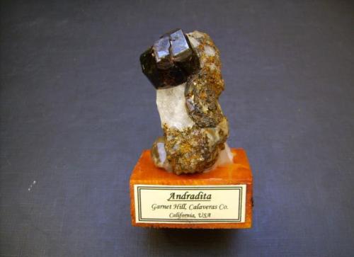 Andradita
Garnet Hill, Calaveras Co., California, EEUU
5 x 3,5 x 2,5 cm.
Ex colección Pedro Jiménez. El cristal mide 1,8 cm. (Autor: Antonio Alcaide)