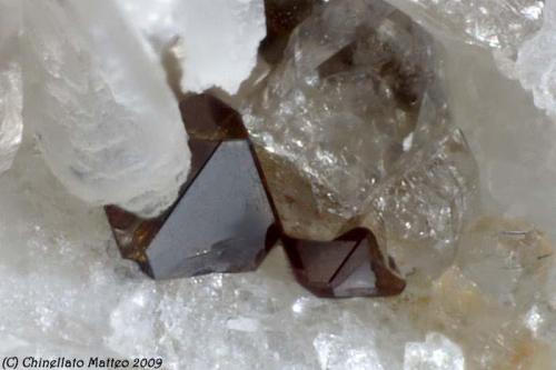 Uranmicrolite
Grotta d’Oggi Quarry, San Piero in Campo, Campo nell’Elba, Elba Island, Livorno Province, Tuscany, Italy
0.96 mm group of two brown Uranmicrolite crystals (Author: Matteo_Chinellato)