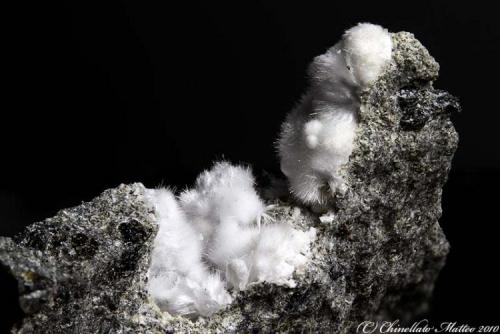 Natrolite subgroup
Vitiello Quarry (Cava Vitiello), Terzigno, Mt Vesuvius, Somma-Vesuvius Complex, Naples Province, Campania, Italy
10.39 mm area with several tufts of white Zeolite minerals (Author: Matteo_Chinellato)