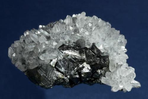 Quartz on Sphalerite
Magma Mine, Pioneer District, Superior, Pinal County, Arizona, USA
53 x 31 x 16 mm
Quartz points to 7 x 2 mm cover lustrous black Sphalerite. (Author: GneissWare)